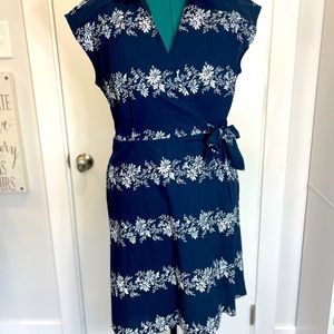 Tommy Hilfiger Navy Blue Floral Wrap Dress with White Print